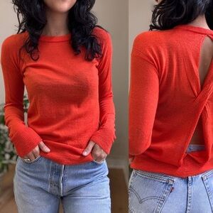 ALC Orange 100% Wool Crewneck Sweater with Keyhole Open Back